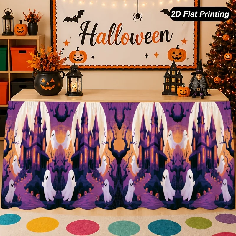 1 piece of Halloween tablecloth. Halloween purple castle repeating pattern tablecloth. Very suitable for families.zyc