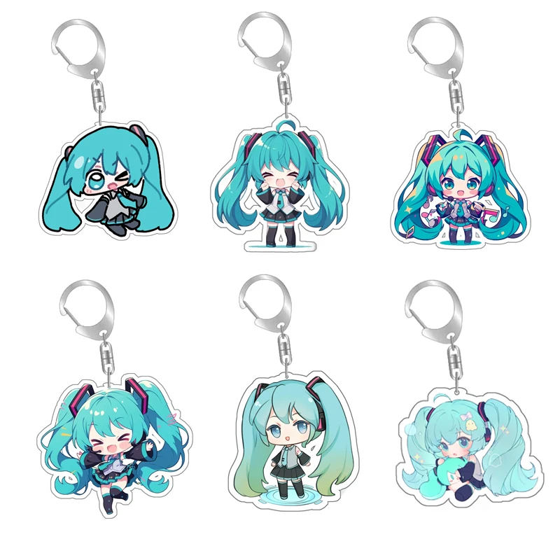 New Homemade Kawaii Hatsune Miku Q Version Character Acrylic Keychain Pendant Girl Heart Schoolbag Accessories Girls Gift