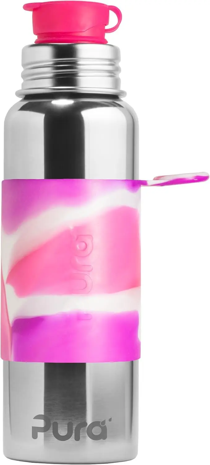 

28 oz Stainless Steel Kids Sport Bottle, Silicone Flip Cap, BPA-Free, Swirl Pink