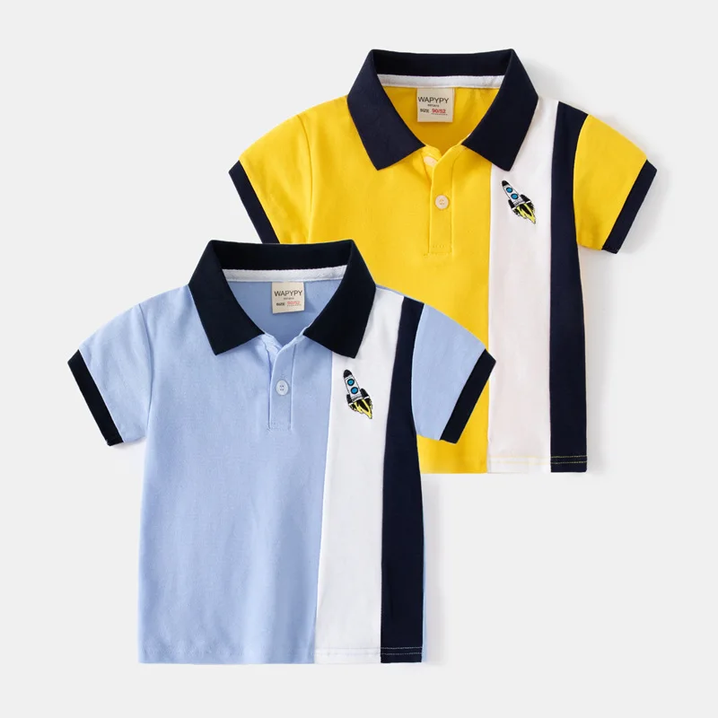 Kids Boy Polo T Shirt Toddler 1 to 2 3 4 5 6 7 Years Summer Boys Tshirt with Collar Blue White Splicing Children Shirts Fashion