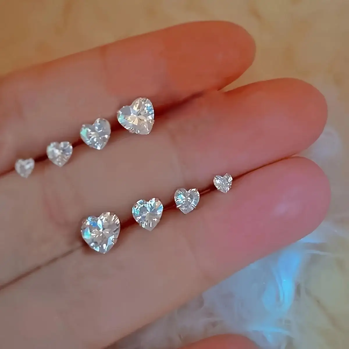 4 Pairs Fashion Simple Style Stainless Steel Heart-Shaped Cubic Zirconia Stud Earrings Women Ear Piercing Jewelry 3/4/5/6mm