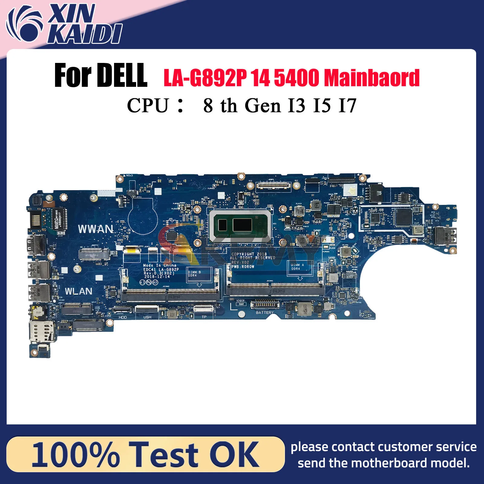 

For Dell 5400 Laptop Motherboard LA-G892P with I5 I7 8th Gen CPU 06RVRC 05T75M 100% Fully Tested