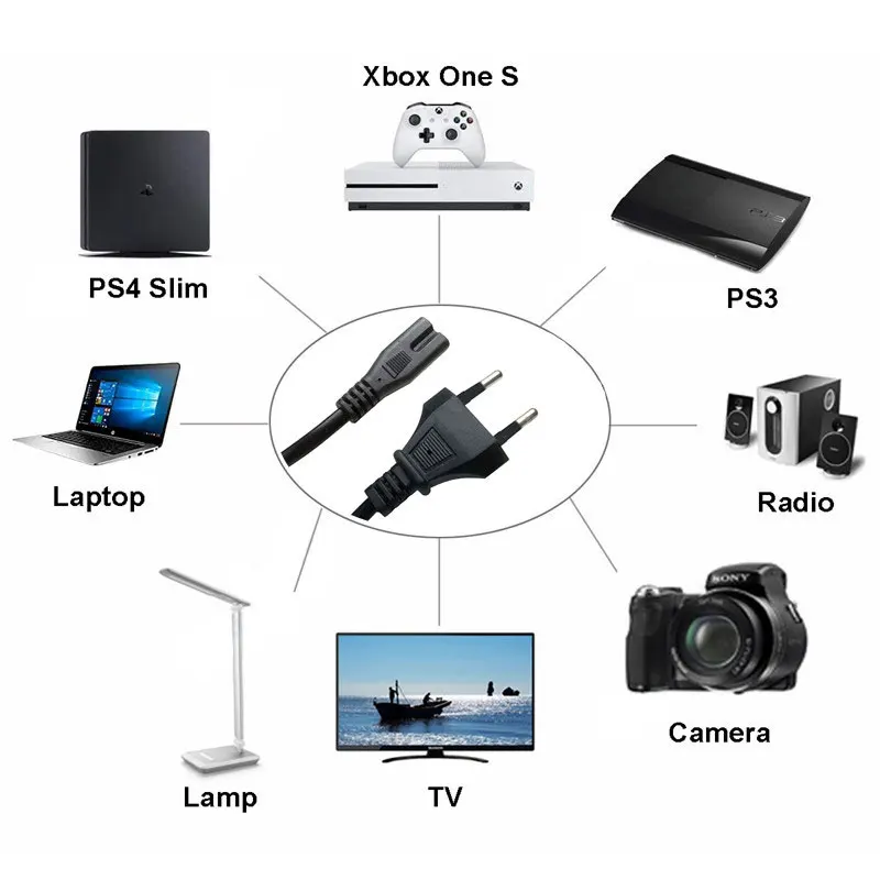 YuXi-2Pin سلك تمديد الطاقة ، أسود ، الاتحاد الأوروبي ، الولايات المتحدة ، الأوروبية ، IEC ، الشكل 8 ، التيار المتناوب ، كابل ل PS4 ، PS3 ، Xbox One S ، 1m