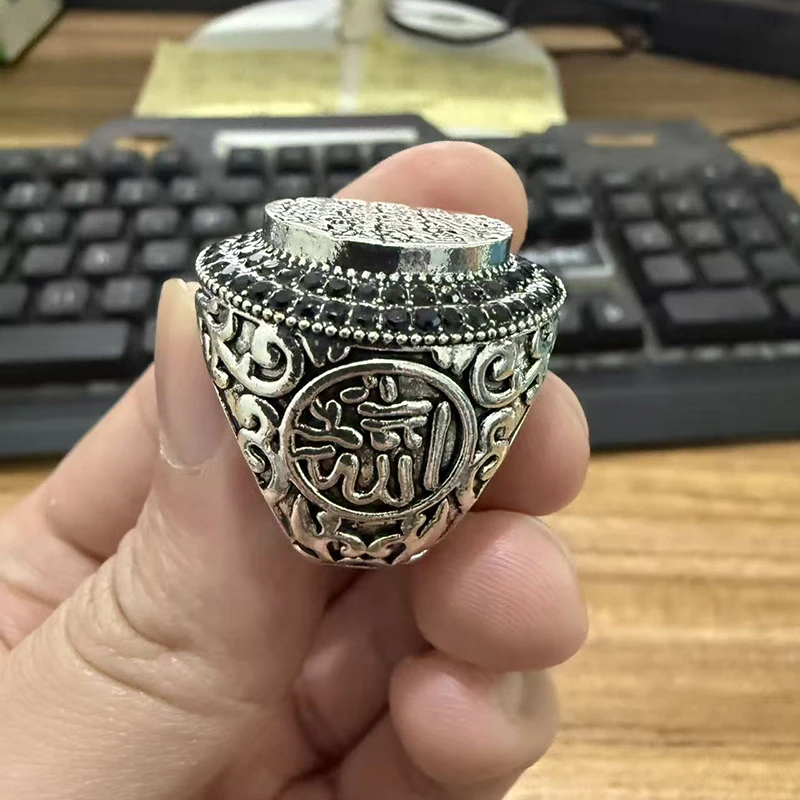 خواتم الخاتم التركية للرجال من Huaya نقوش إسلامية تقليدية كلاسيكية إسلامية خاصة خاتم مجوهرات بمزاج فريد #6