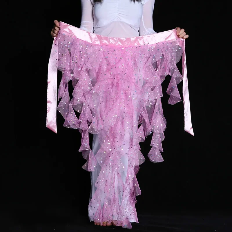 Neue Bauchtanz Kostüm Quaste Wrap Gürtel Chiffon Hüfte Schal Tribal Wellen Bauchtanz Pailletten Hüfte Schal