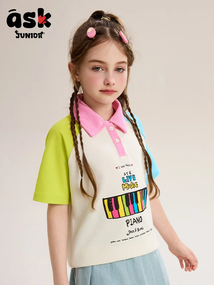 قميص بولو صيفي بأكمام قصيرة ورقيق وجيد التهوية من Tween Girls بألوان متباينة