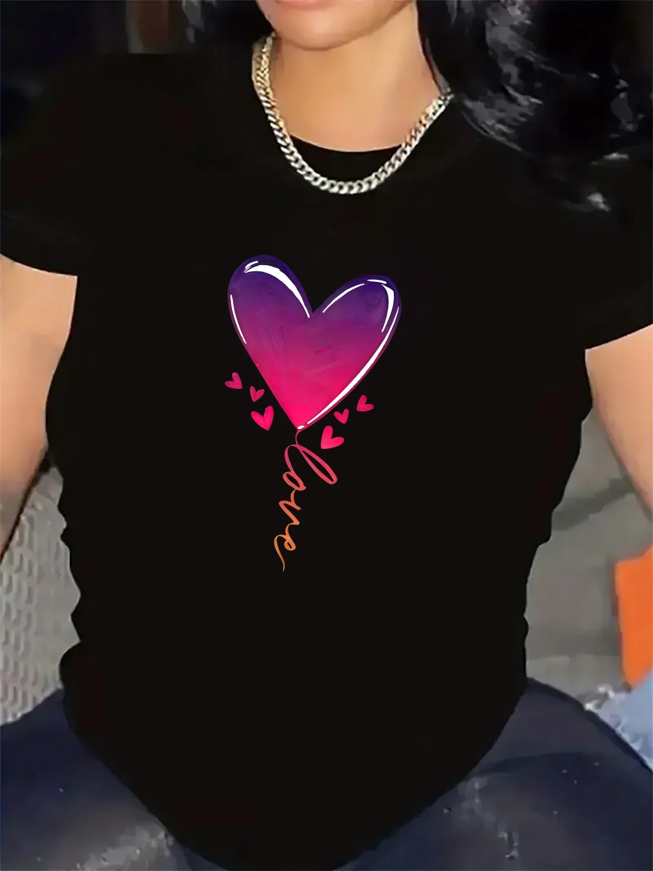 Sleeve Tee Featuring Heart Motif Perfect Settings This Comfortable Fabric Is Great for Outings and Makes Aesthetic Clothes