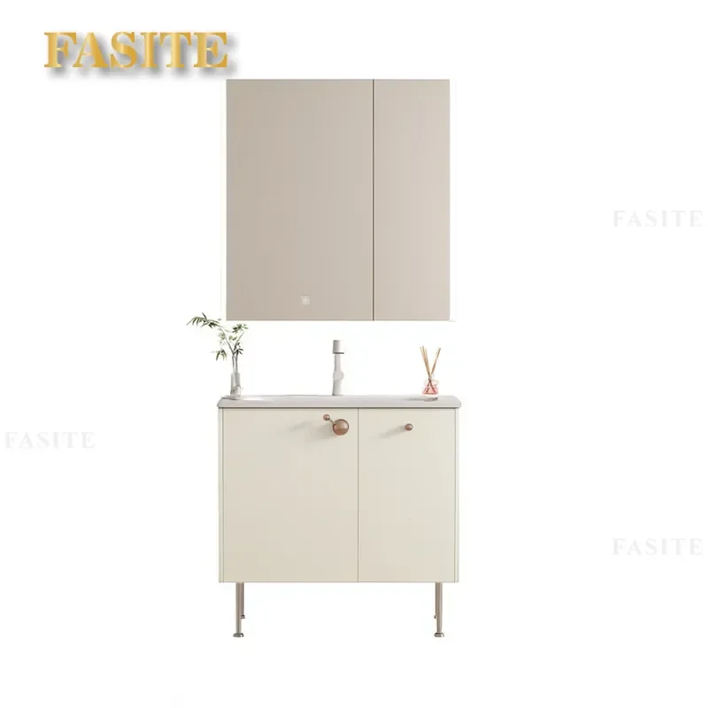 For 304 Stainless Steel Bathroom Cabinet with Ceramic Integrated Wash Basin Creative Storage Vanity Unit Modern Home Decor