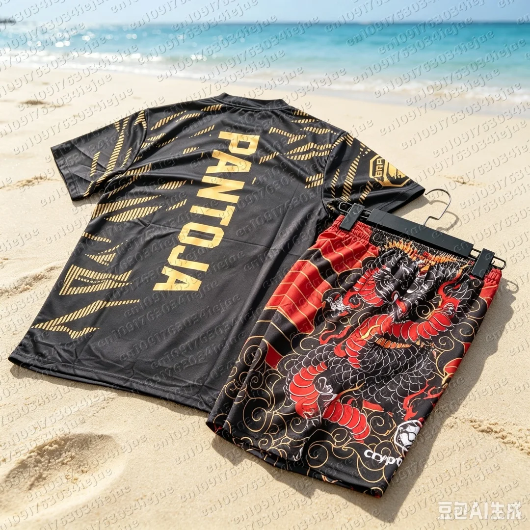 Sommer-Top-Boxer-MMA-Oktagon-Käfig Alexandre Pan T-Shirt-Shorts-Set Herren- und Kinder-Trainings- und Laufset Schnelltrocknendes Kampfset – Detail 5