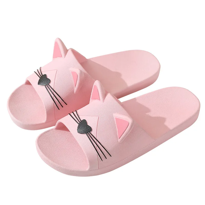 New Summer Slippers Women Home Shoes Sandals Cartoon Cats Flip Flops Men Couple\'s Soft Sole Bathroom Slippers Zapatillas