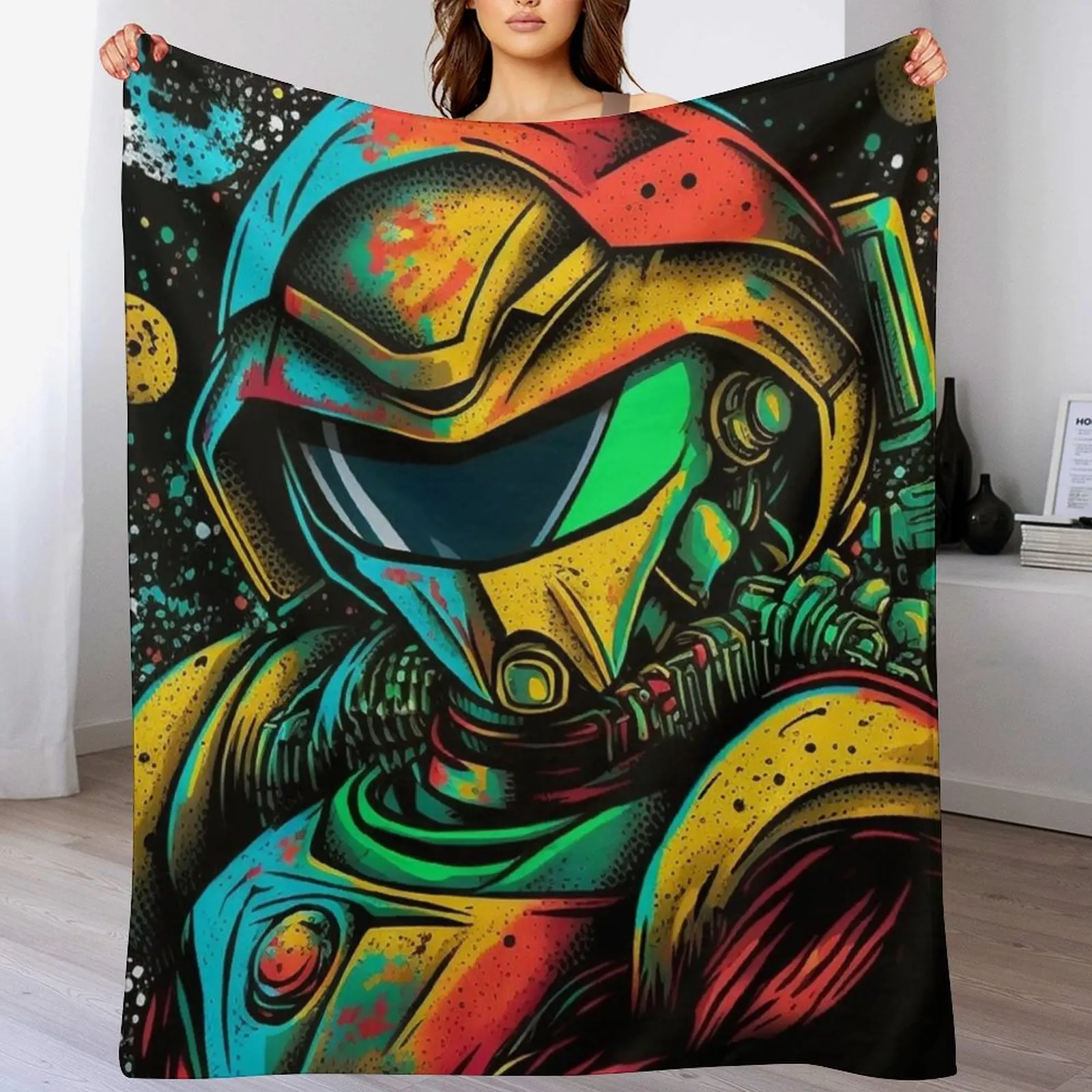 Samus Aran Metroid Graffiti stylized Design Throw Blanket Moving Extra Large Throw For Baby manga Blankets