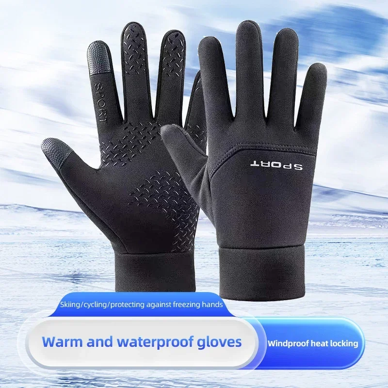 New Black Winter Warm Full Fingers Waterproof Cycling Outdoor Sports Running Motorcycle Ski Touch Screen Fleece Gloves Guantes