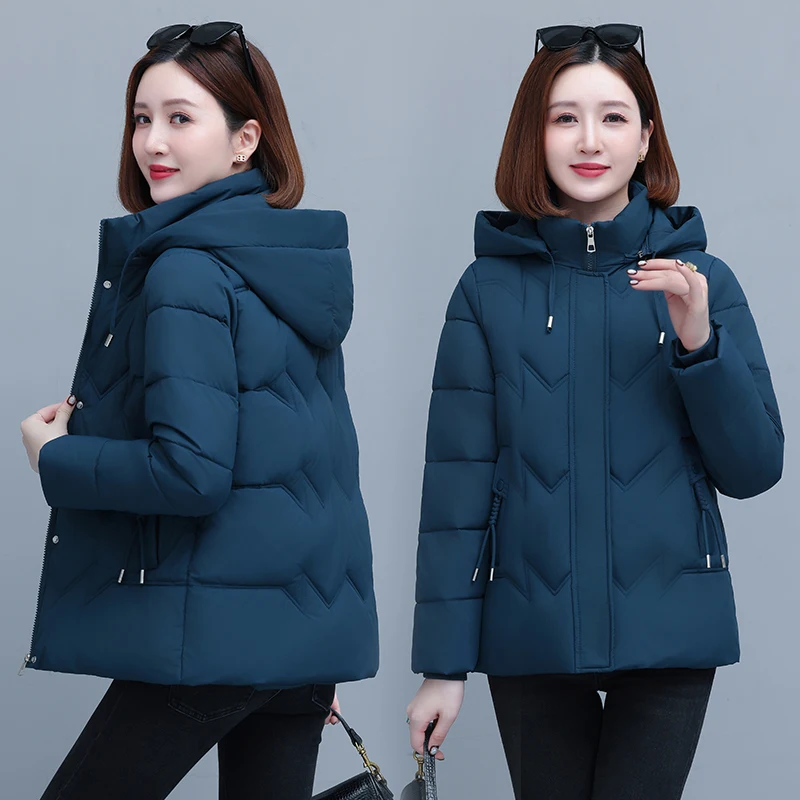 Winter New Women'S Casual Short Down Cotton Jacket Fashion Versatile Middle-Aged And Elderly Hooded Windproof Thick Warm Coat