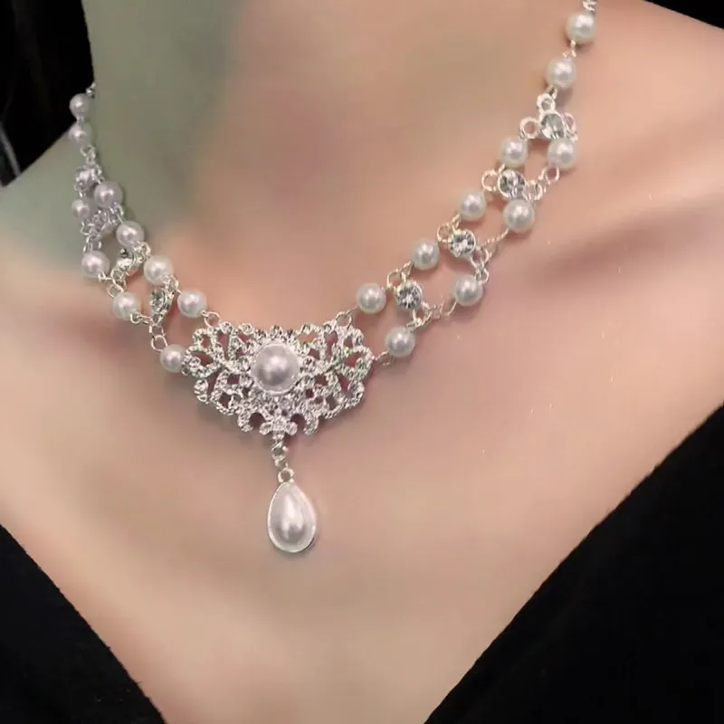 

Ожерелье с французским жемчугом и каплями воды, винтажное ожерелье с цепочкой на ключицу в придворном стиле, милое ожерелье