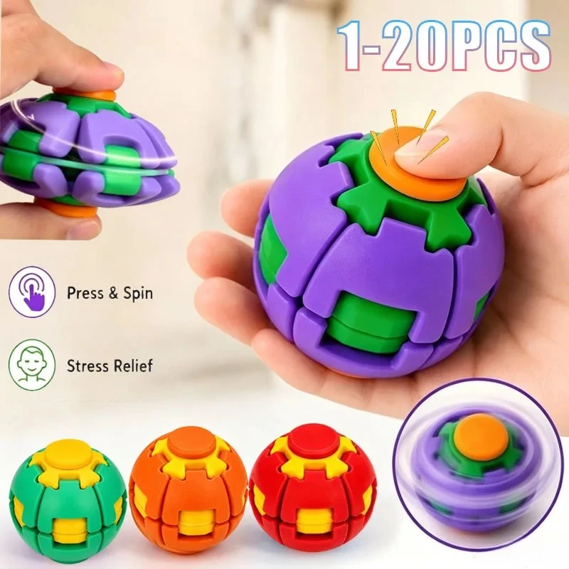 1-20PCS 3D Printed Transformable Squeeze and Spin Fidget Toy Stress Relief Ball Gyro Decompression for Adult Office Home