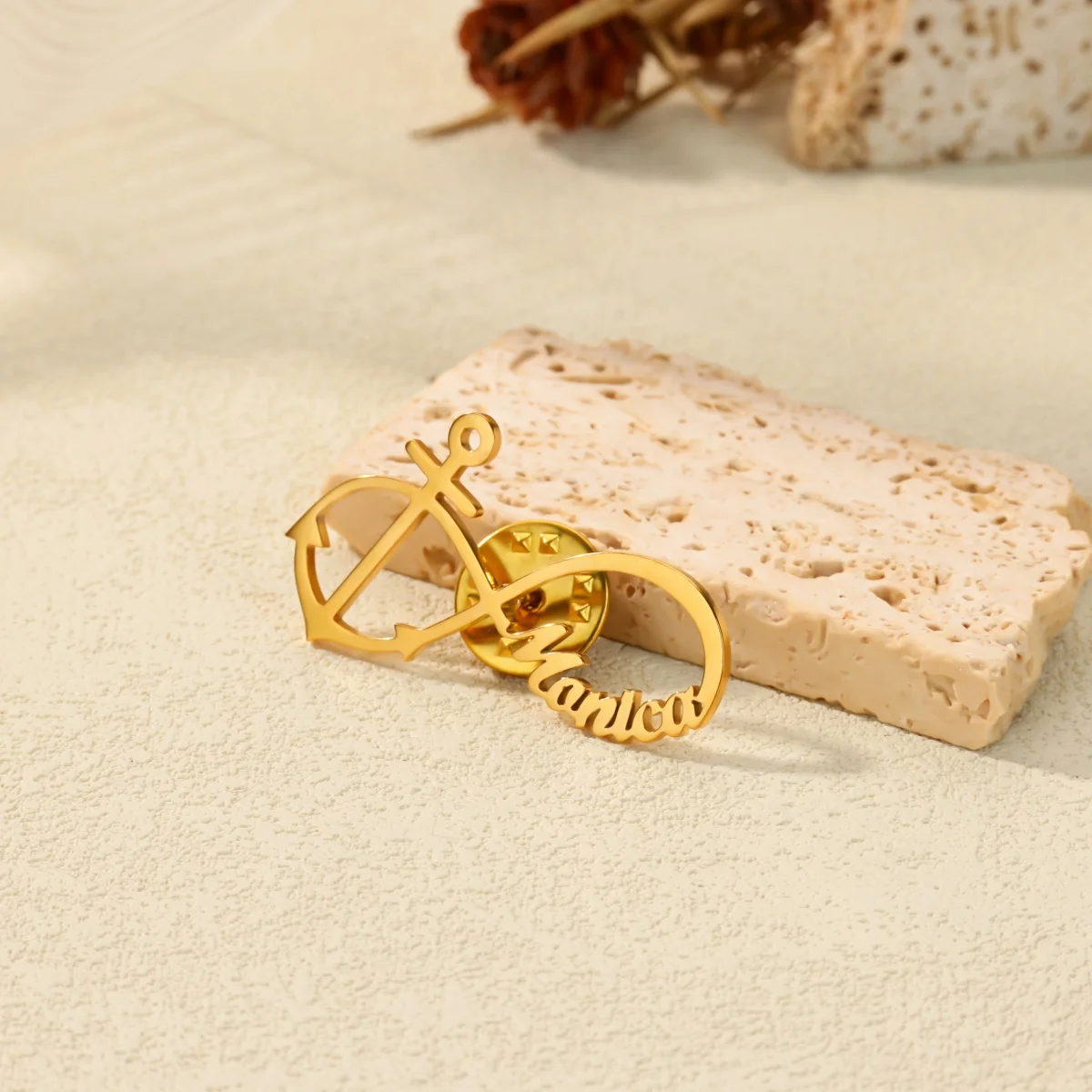 

Custom Infinite Name Brooch For Women Men Gold Color Stainless Steel Customized Cross Name Pin Personalized Jewelry Accessories