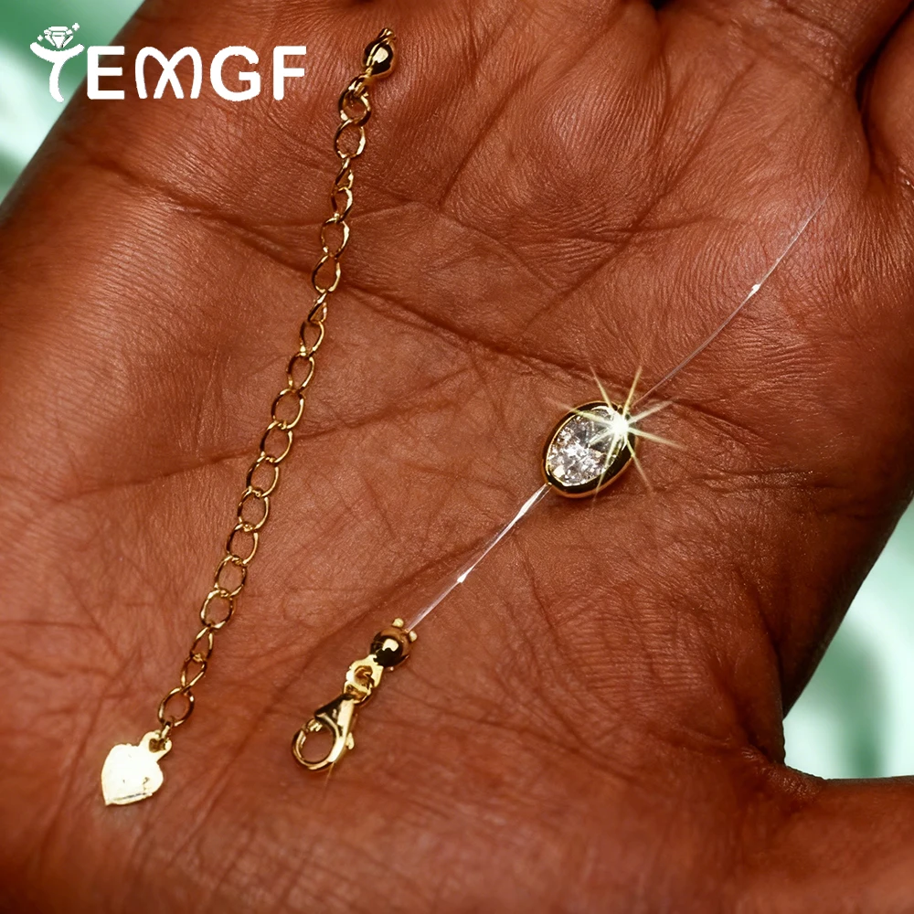 

TEMGF 5*7mm 1CT Single Moissanite Bubble Bracelet 925 Silver Transparent Fishing Line/Red Rope Chain Unisex Wrist Jewelry Gifts