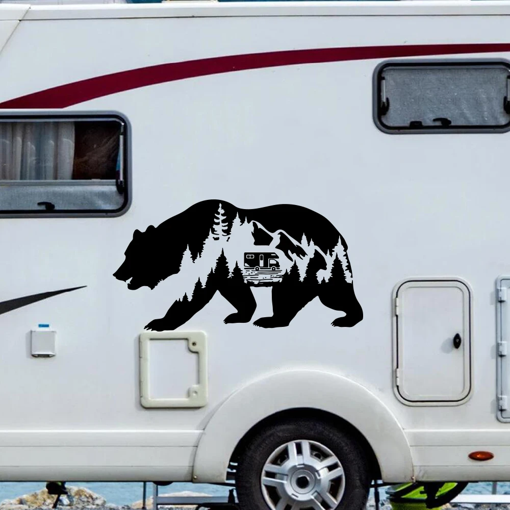 Large Bear Adventure Forest Camper Rv Car Sticker Camping Lover Explore Travel Motorhome Caravan Decal Decor