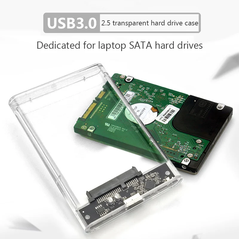 Caja de disco duro SATA SSD de 2,5 pulgadas, carcasa de disco duro USB 3,0 con velocidad de transferencia de 5Gbps y 6TB, diseño transparente, carcasa externa móvil