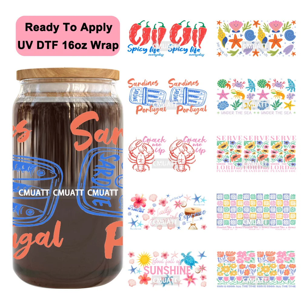 

Floral Christian Bible Verse Ocean Animal 16OZ UV DTF Cup Wraps Ready To Apply Waterproof Transfer Stickers For Libbey Glass Can