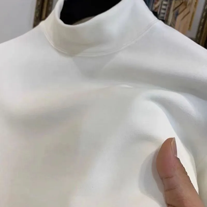 Men's Winter thicken Semi High Neck Thermal Underwear Autumn Basic Long Sleeved T-shirt Warm Clothes Casual Outdoor Warm Clothes