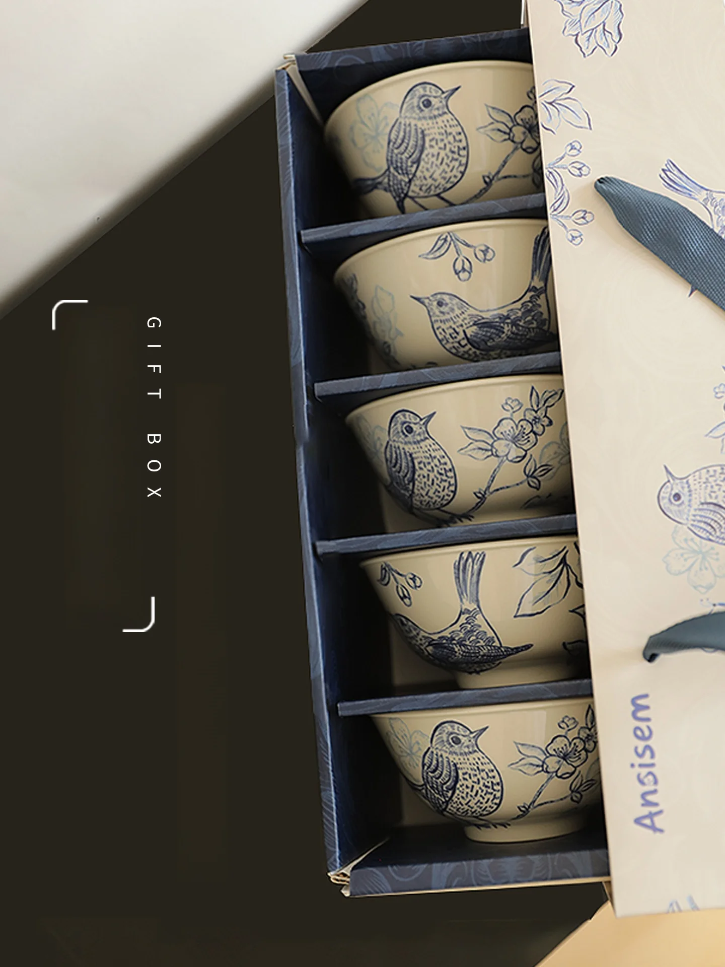 

Retro New Home Diningware Blue And White Cuckoo Rice Bowl Premium Gift Box Home Commercial High Aesthetic Movable Gift