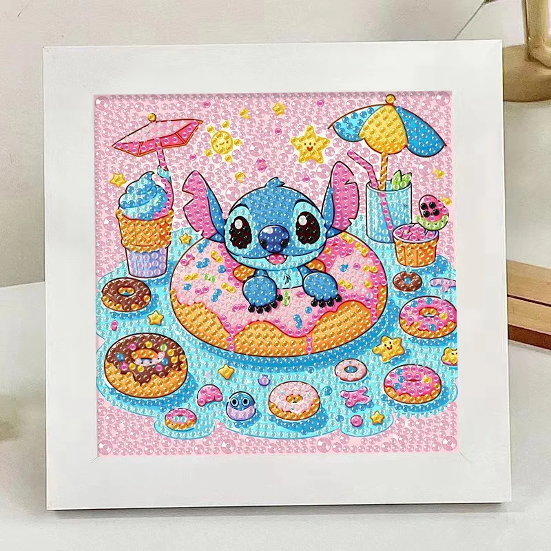 17*17cm 5D Full Round Drill Diamond Painting Kit With Frame Cute Big Ears Blue Alien Pet Starry