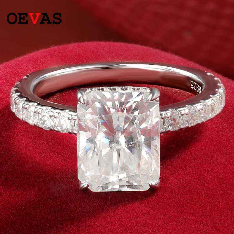 

OEVAS 4 Carat D Color Radiant Emerald Cut full Moissanite Wedding Ring For Women 100% 925 Sterling Silver Party Fine Jewelry