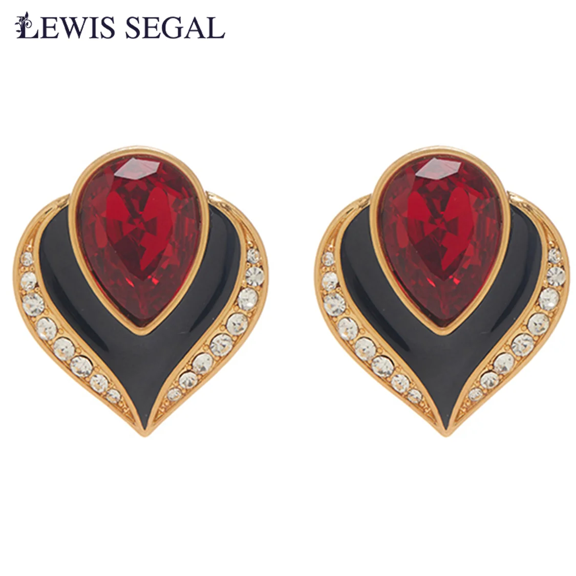 LEWIS SEGAL-pendientes de corazón de cristal rojo para mujer, joyería fina de lujo, estilo Medieval, elegante, chapado en oro de 18K