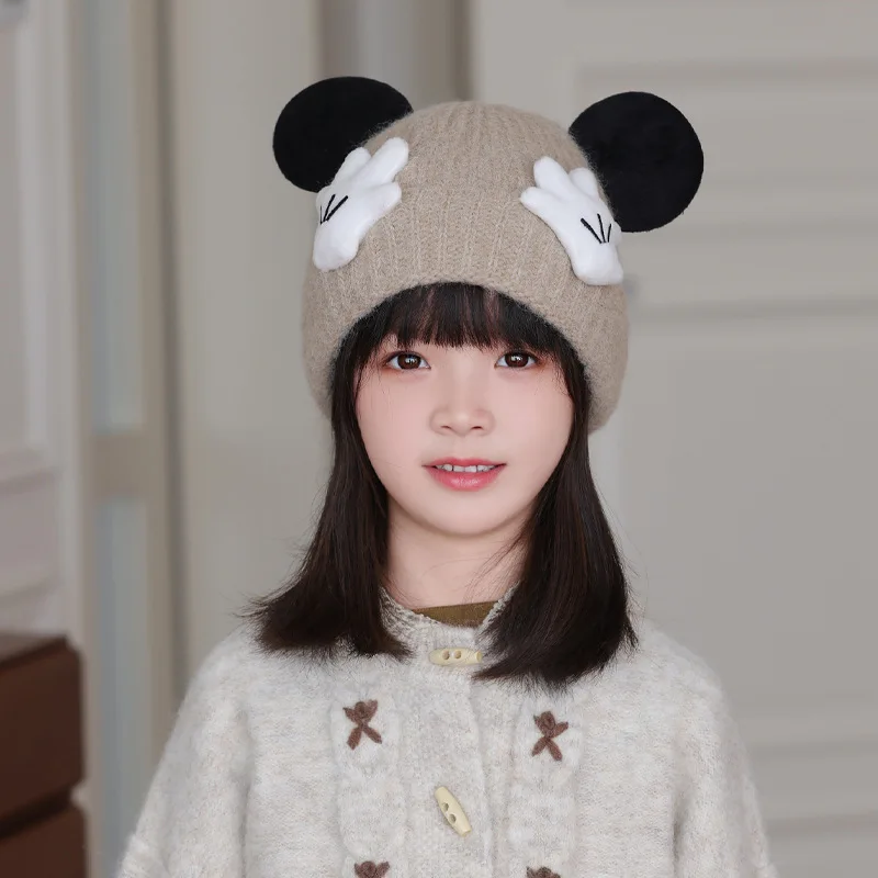 الأطفال الكرتون لطيف ميكي الأذن حماية قبعة لينة القطن اصطف البلوز قبعة الشتاء في الهواء الطلق الدافئة والباردة واقية محبوك قبعة