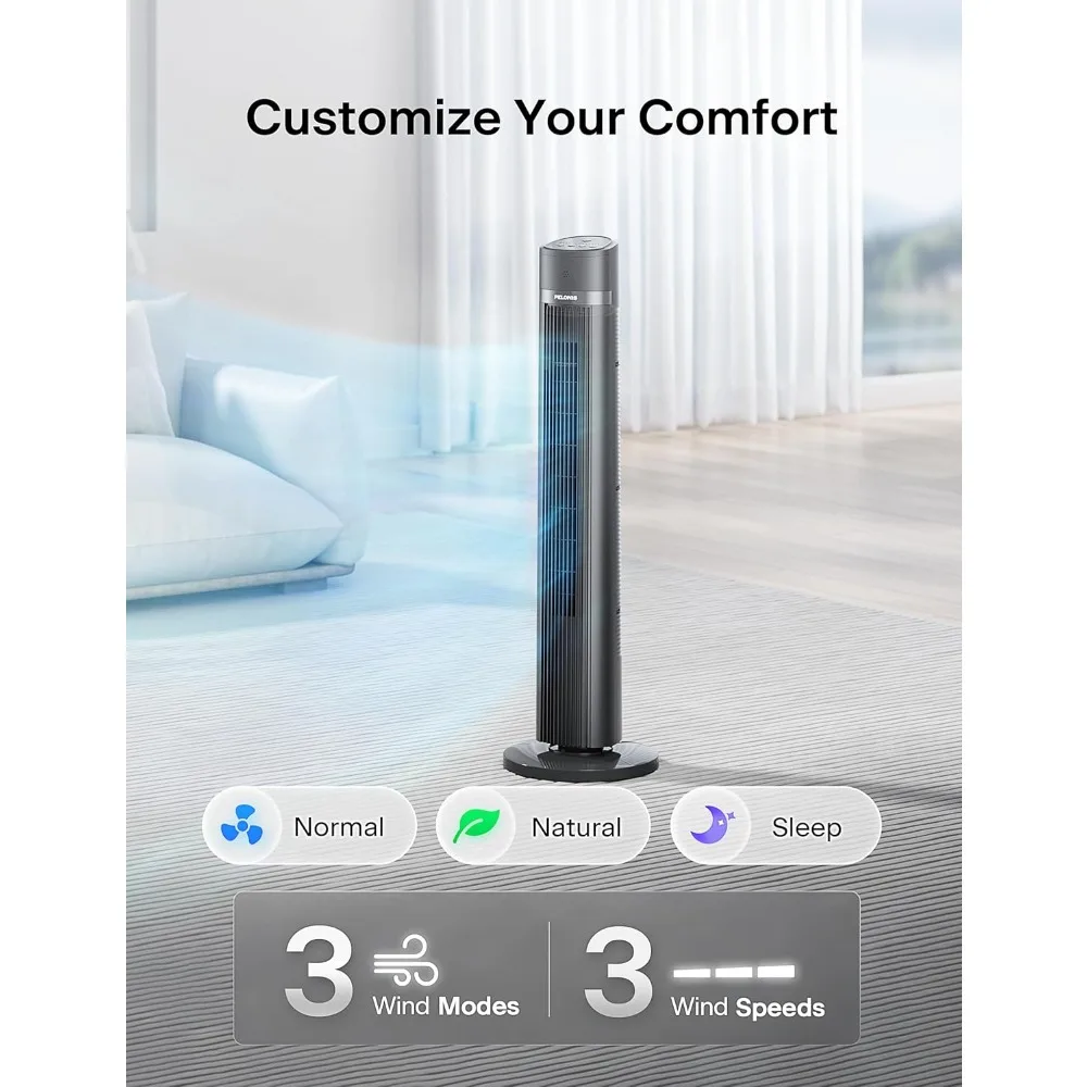 Bladeless Tower Fan, with Remote Control, 26ft/s, 90° Oscillation, 3 Speed Settings, 27 Db, 3 Modes, 15-Hour Timer, LED Display
