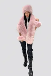 Traje de tres piezas de piel sintética de zorro, chal, sombrero, guantes, cálido y cómodo, personalidad, gran oferta, Invierno