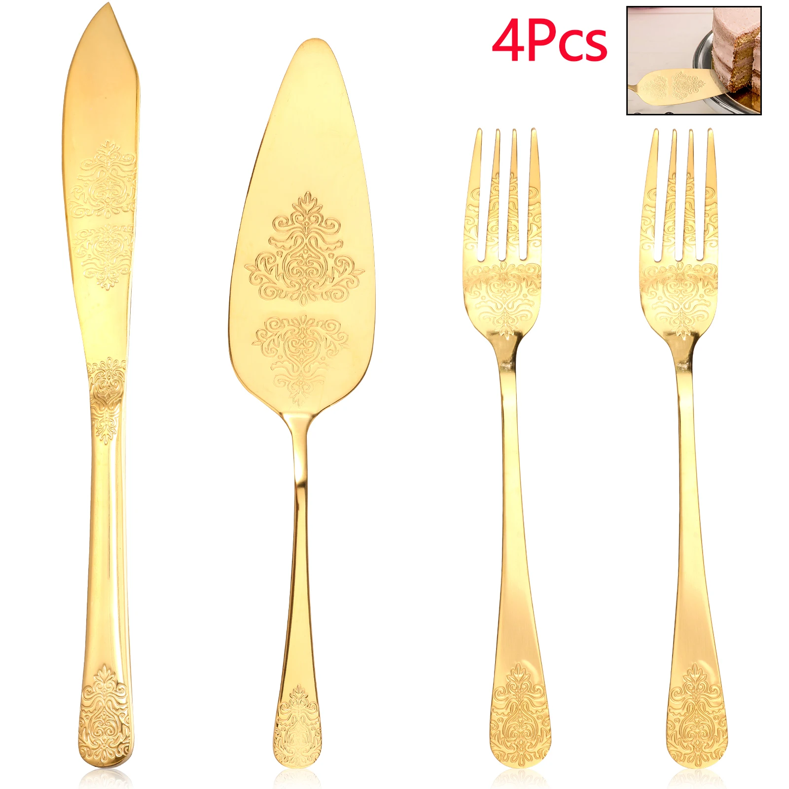 Juego de espátula y cuchillo para pastel, espátula para carne, herramienta para cortar pan, cuchillo para queso, pastel, Pizza, herramienta para hornear de acero inoxidable, regalos, 4 Uds.