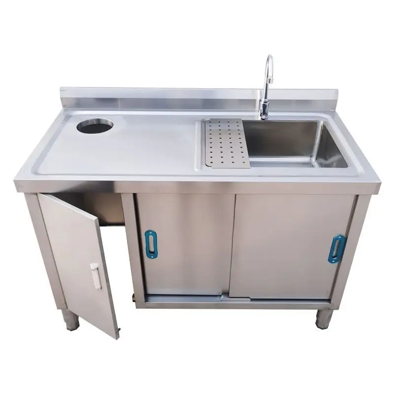 Lavello integrato banco da lavoro commerciale integrato con piscina con buco della spazzatura macellaio di pesce in acciaio inossidabile