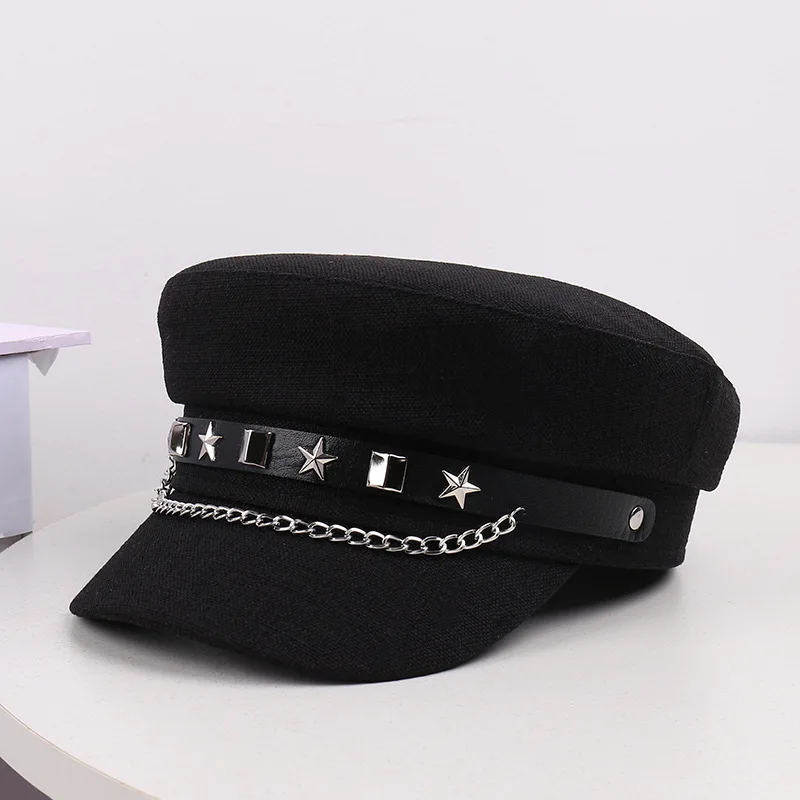 Immagine 5: Cappelli da Capitano Stile Militare Retrò con Emblema Ancora in Metallo, Catena a Stella e Rivetti, Accessorio per Feste a Tema