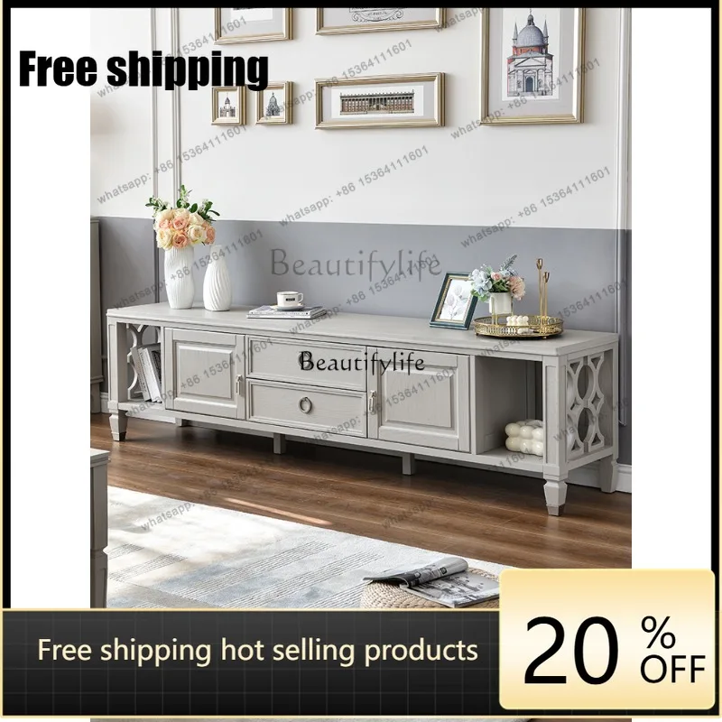 JJ American light luxury allsolid wood TV cabinet Modern simple solid wood floor cabinet