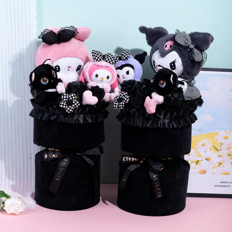 Sanrio Anime My Melody Kuromi Cartoon Stuffed Flower Plush Doll Kawaii Bouquet Creative Fashion Girls Graduation New Year Gift