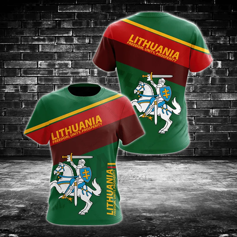 Lithuania Emblem Graphic Customize Unisex T-shirts Summer Loose Oversized Tees Casual Short Sleeve Tops For Adults and Children