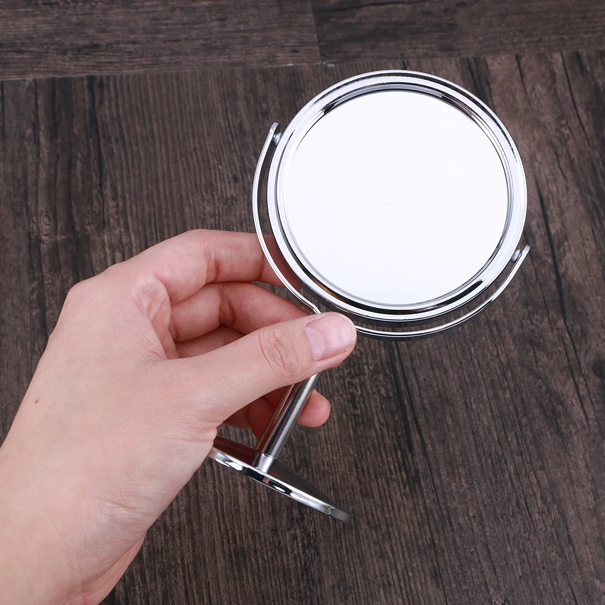 Round Double Sided Makeup Mirror with 1:2 Magnification Rotary Design Clear Surface Desktop Vanity Mirror for Daily Use