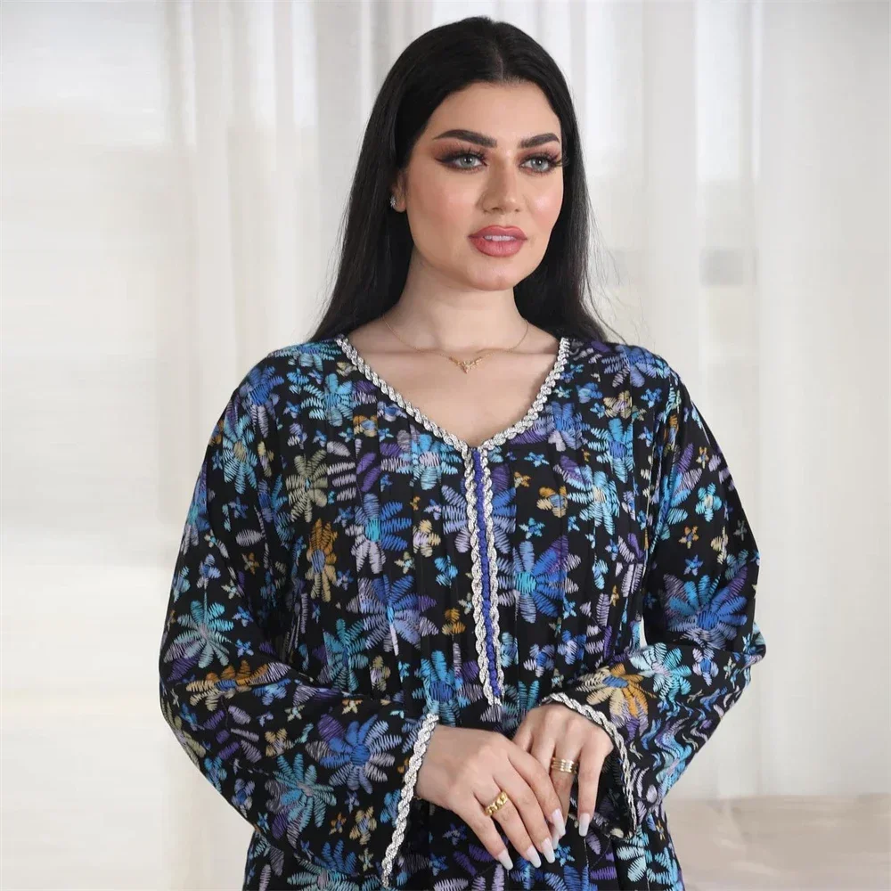 عيد جلابة طباعة جلابية المغرب قفطان المرأة فستان مسلم رمضان دبي تركيا قفطان عربي رداء فام Musulman Vestidos