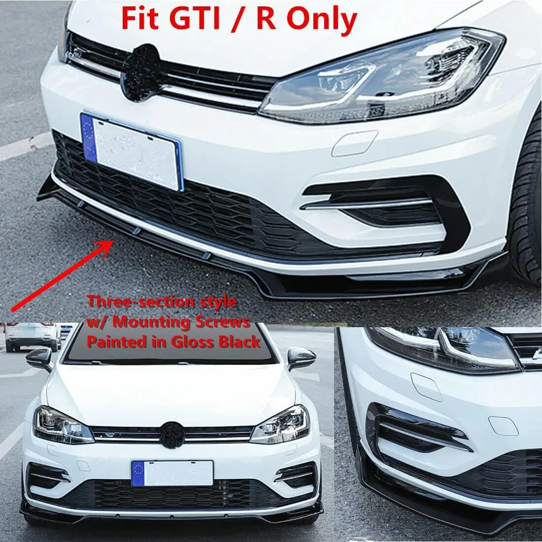 Front Bumper Lip For VW Golf MK7 MK7.5 GTI GTD R R-Line 2012-2020 Front Bumper Splitter Lip Spoiler Car Body Kit Glossy Black