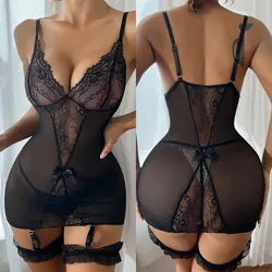 Sujetadores Sexys Lingeries For Woman Sexy Night Dress Erotic Lingerie Transparent Lace Underwear Sleepwear Sex Mini Skirt