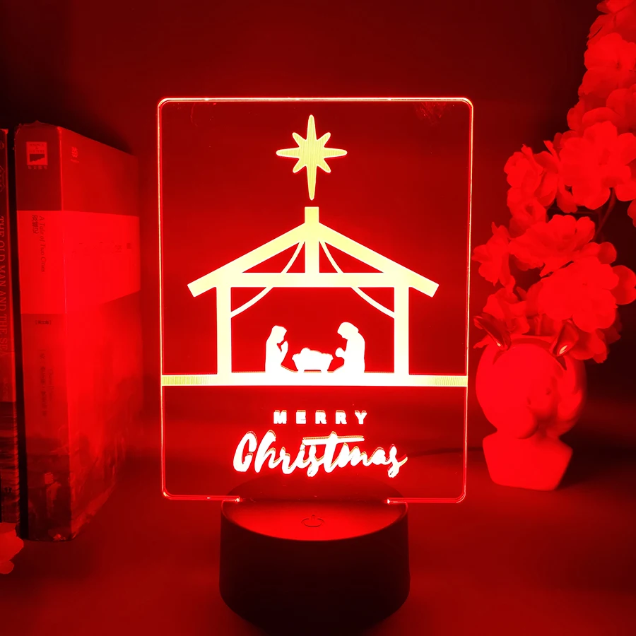 Jesus Birth LED Night Light Cute Room Decor Kids Bedroom Decoration Merry Xmas Bedside Atmpsphere Desk Lamp Nativity Scene Light