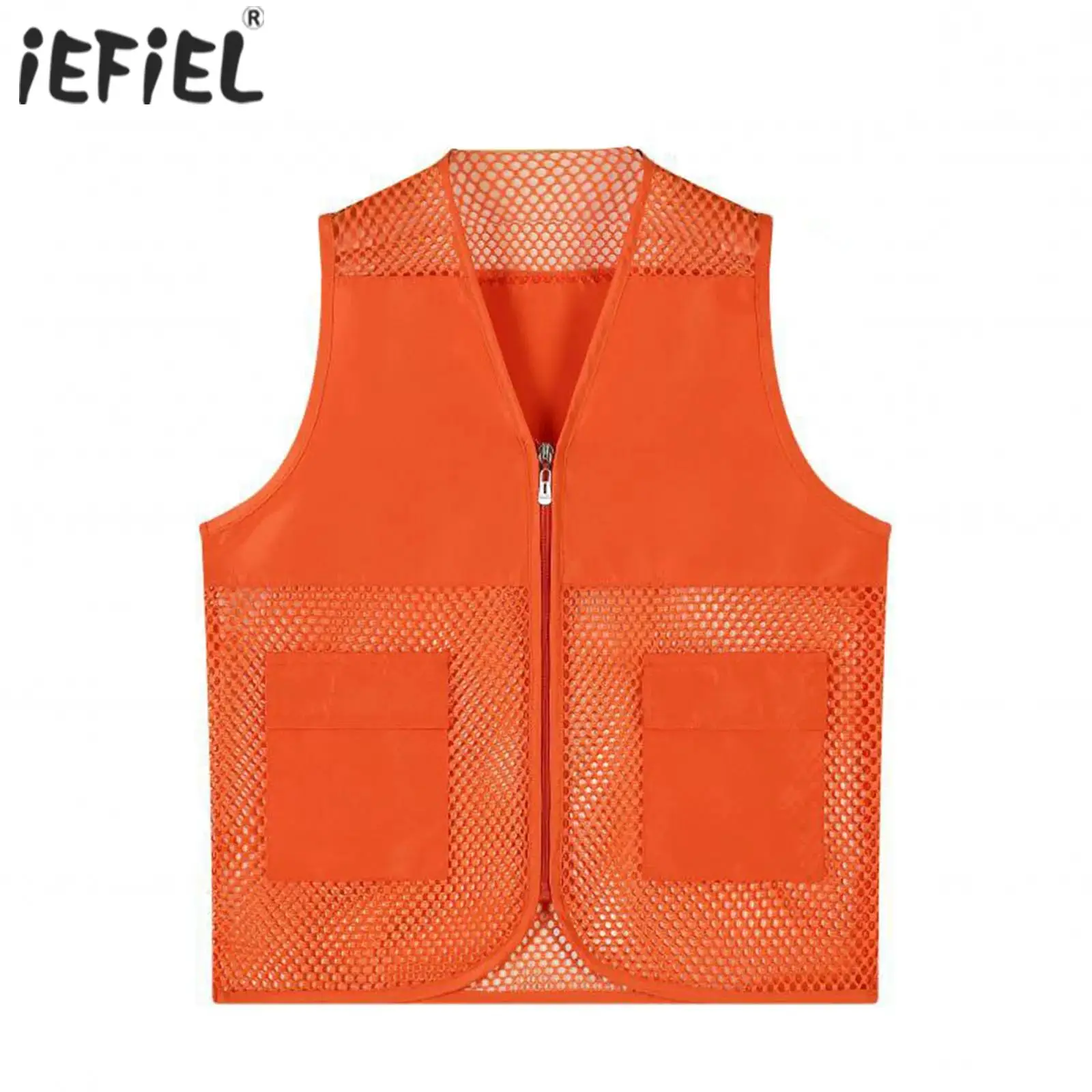 Kids Boys Girls Volunteer Vest Hollow Out Mesh Waistcoat Jacket Zipper V Neck Sleeveless Tops School Camp Activities Uniform