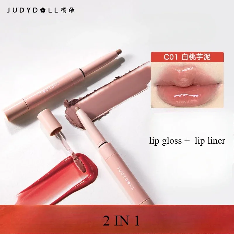 Judydoll Brilho labial espelhado de ponta dupla, lábios rechonchudos e contorno do delineador labial em forma de lábio Maquiagem de longa duração