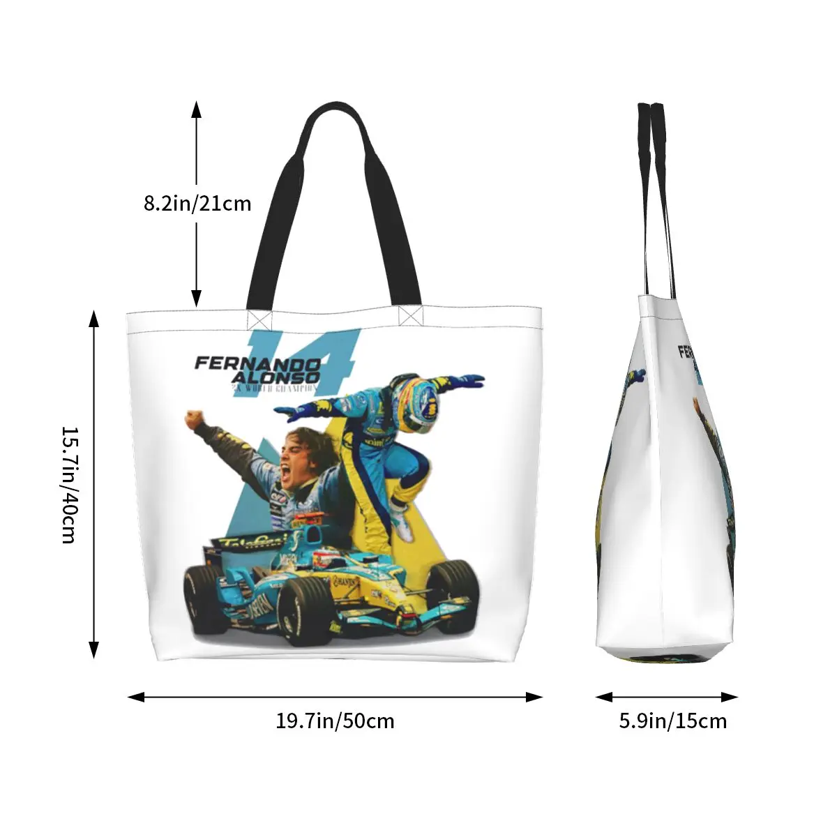 Fernando Alonso Celebration Shopping Tote Bag Canvas Large Capacity Shoulder Bags Shopper Grocery Handbag for Women