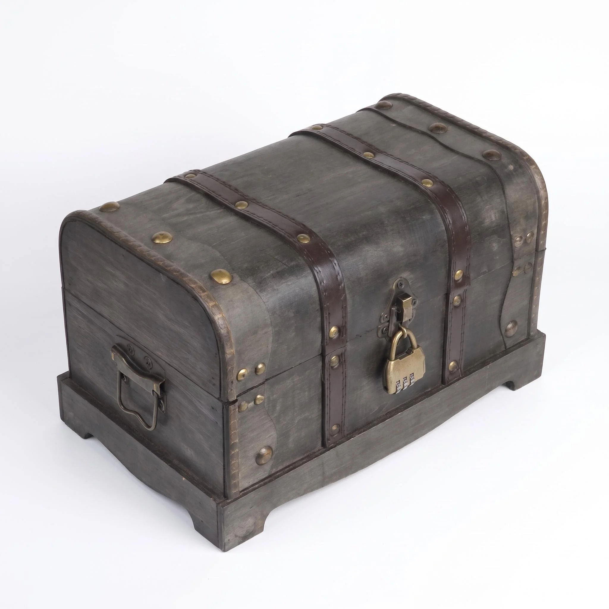 

Vintage Wooden Treasure Chest with Combination Lock, Antique Gray Storage Box for Home Decor & Jewelry Organizer