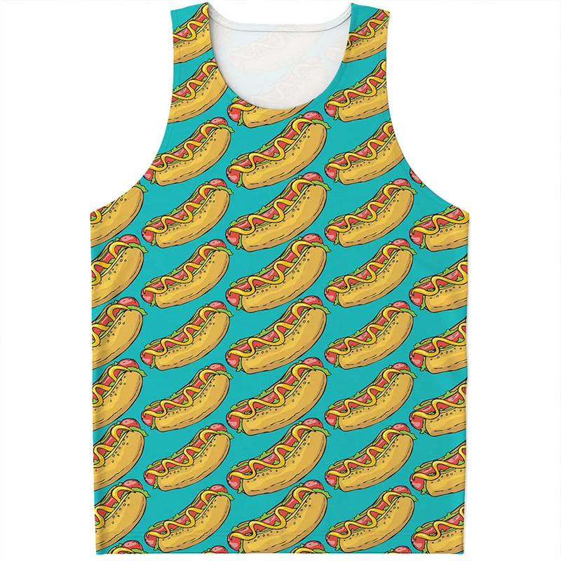 New Design Food Hot Dog Hamburg 3D Printed Tank Top Men Cartoon Graphic T-shirt Kids Tops Male Street Vest Sleeveless Tees