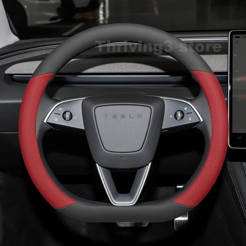 36,5 cm Luxuriöser Zweifarbiger Leder-Lenkradbezug für Tesla Model 3 / Model 3 Highland Tesla Model Y Autozubehör – Detail 6