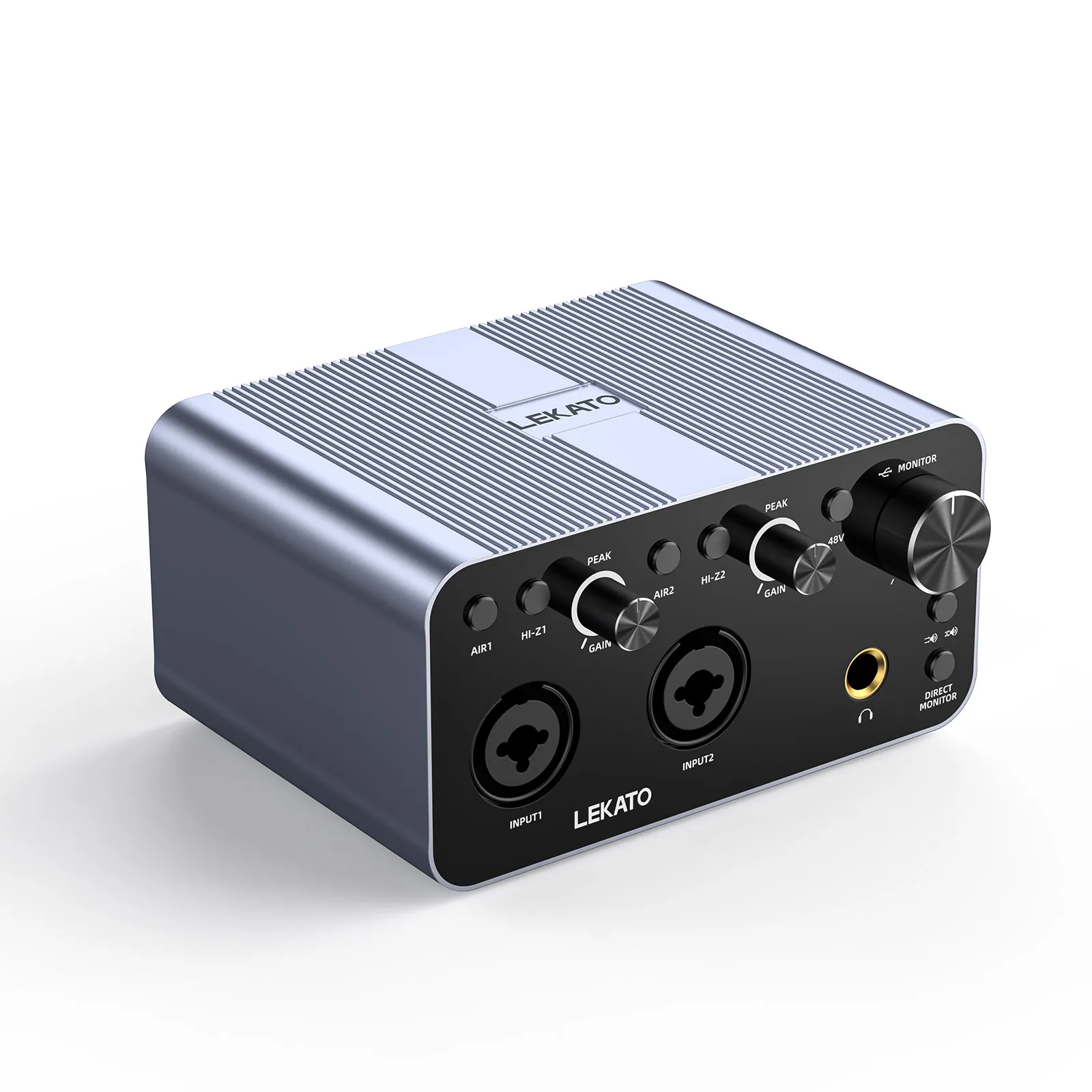 LEKATO 2i2 USB Audio Interface for Recording Songwriting Streaming and Podcasting Hi-Fi Studio Audio Interface XLR 48V Power